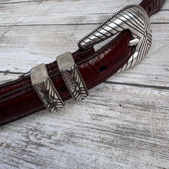 VTG Fossil Leather Conchos Belt 36” Brown Croc Embossed Western Boho Cowgirl - Picture 5 of 13